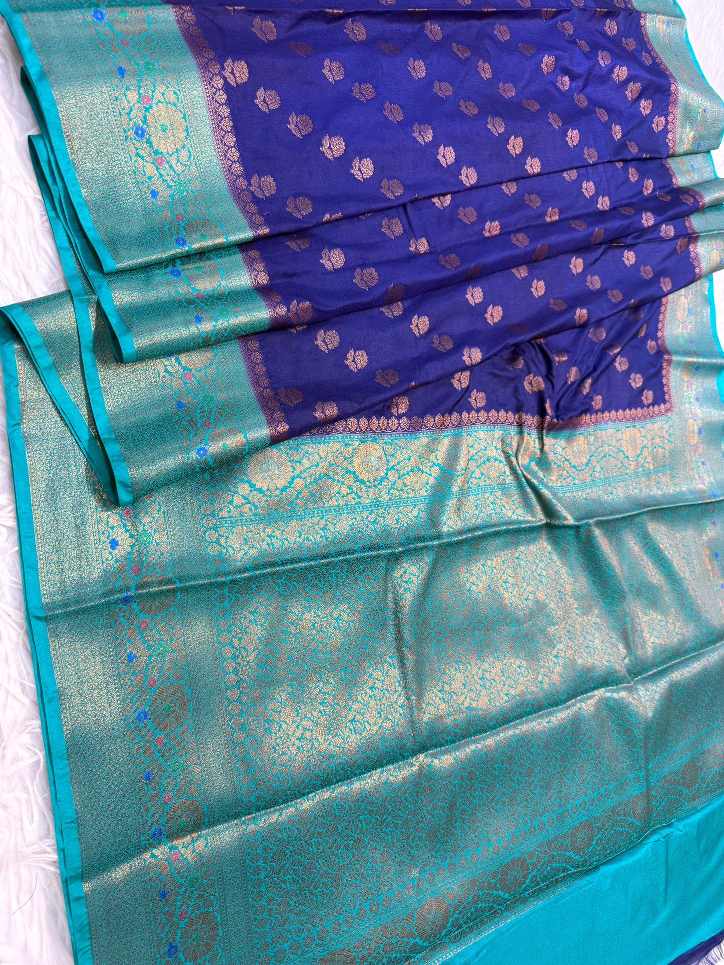 Nevy sea green shade Dupion Silk premium Banarasi Saree