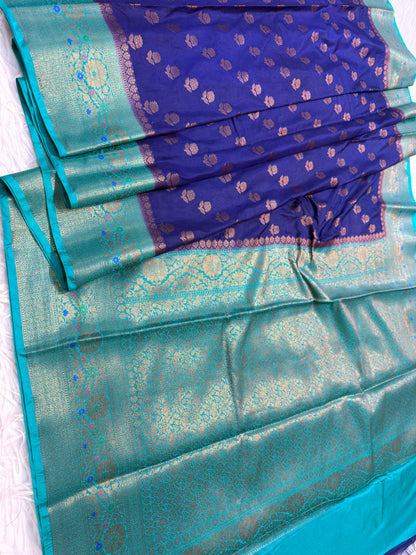 Nevy sea green shade Dupion Silk premium Banarasi Saree