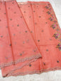 Peach shade cotton kota designer embroidery premium Banarasi saree