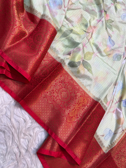 multicolour Dupion silk digital print Banarasi saree
