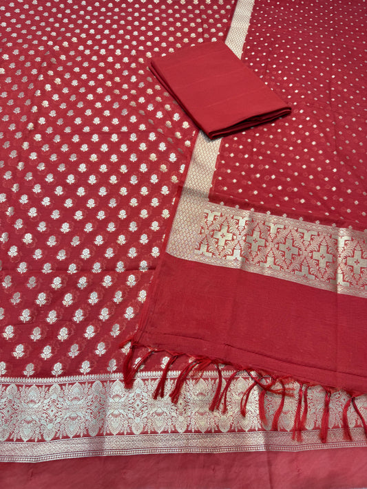 Cherry Cotton Silk Banarasi Three Piece suit