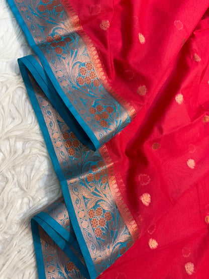 Red Sea green shade georgatte Banarasi saree