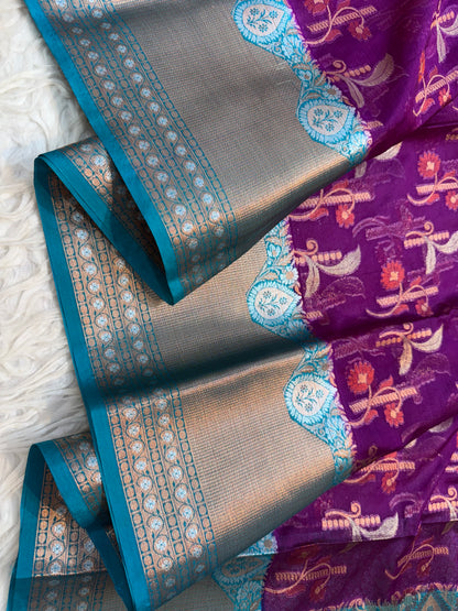 Magenta sea green warm silk premium Banarasi saree