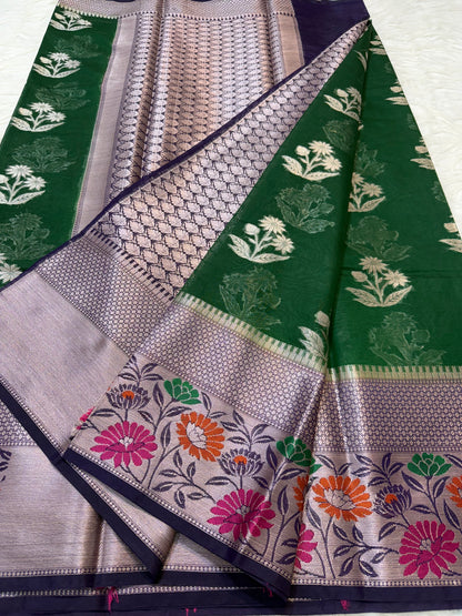 Bottle green & nevy shade georgette Banarasi saree