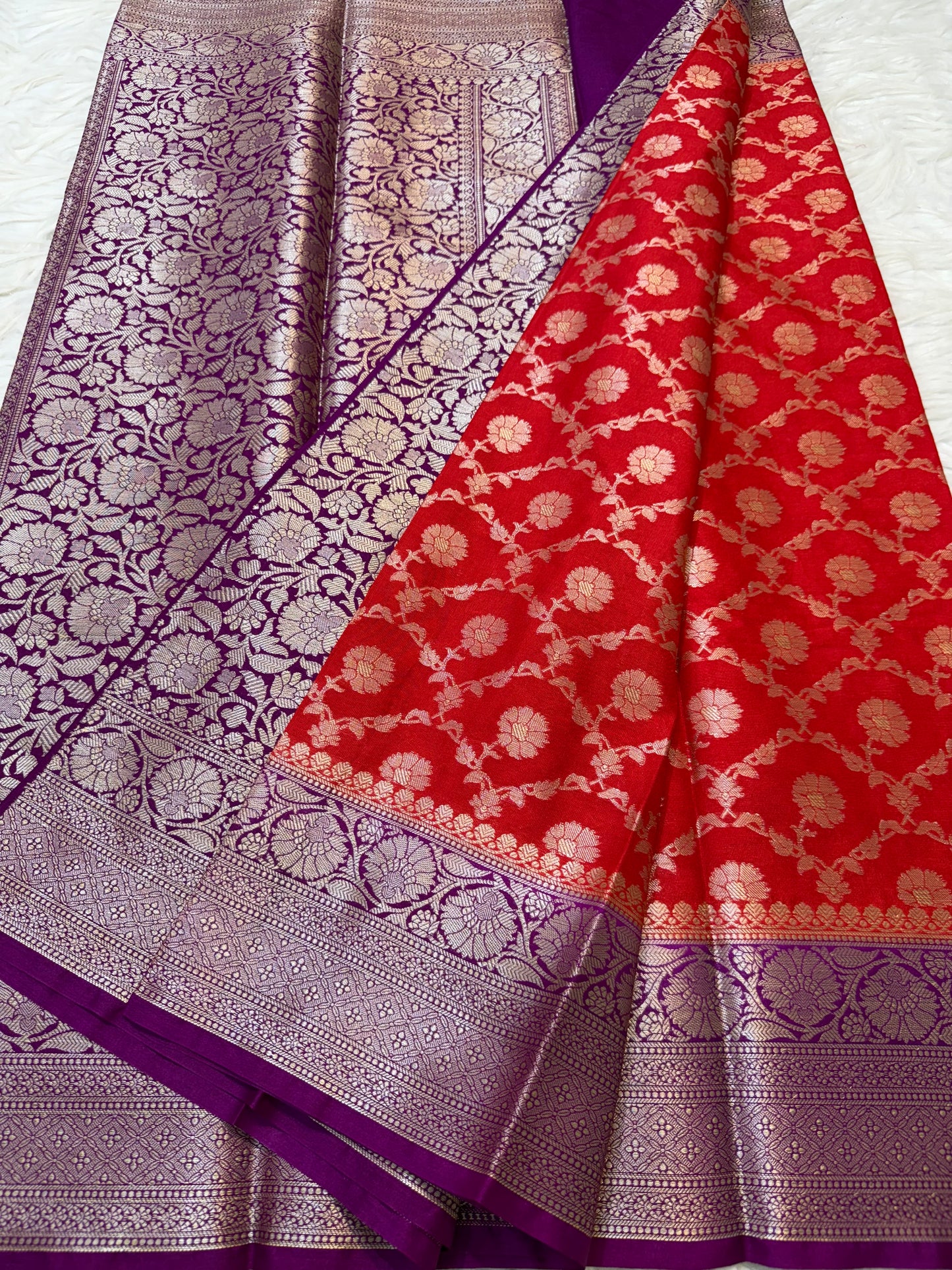 Red magenta shade  Dupion Silk premium Banarasi Saree