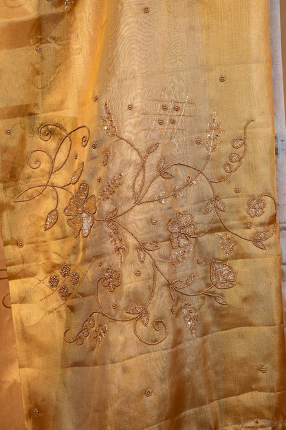 Gold silver tissue half half  tissue designer hand work Banarasi saree