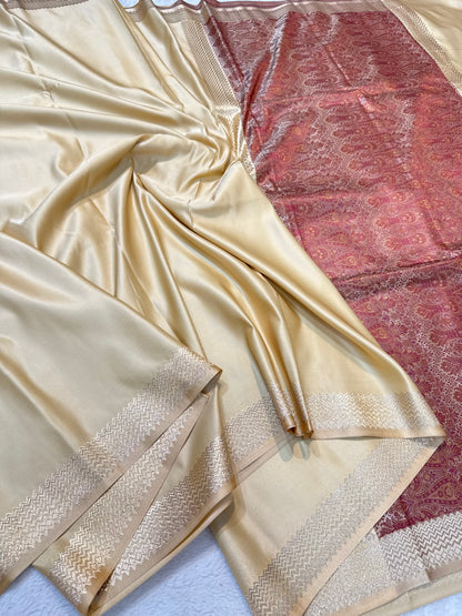 Beige shade mashru silk premium Banarasi silk Saree