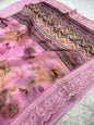 Pink multi shade  kora organza digital print embroidery Banarasi saree