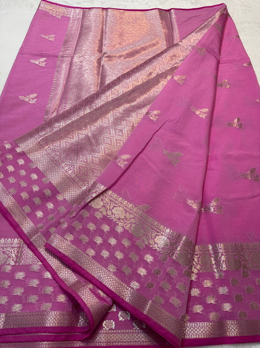 Royal pink shade raw mango premium Banarasi saree