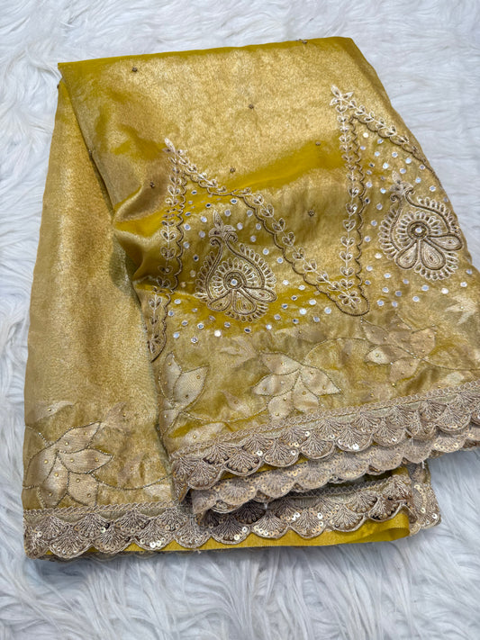 Tissue Aari Work Banarasi silk saree