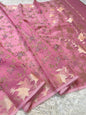 Peach shade kora organza embroidery banarasi saree