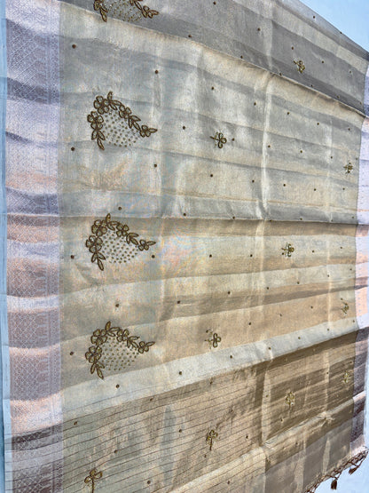 Beige shade tissue designer hand work Banarasi saree