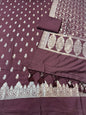 Wine Chiniya Silk Silver Zari Weaving Work Banarasi Suit
