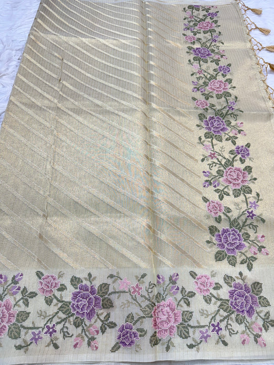 Beige shade tissue kota embroidery primum Banarasi saree