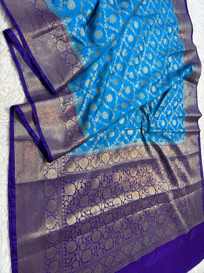 Powder blue nevy shade  Dupion Silk premium Banarasi Saree