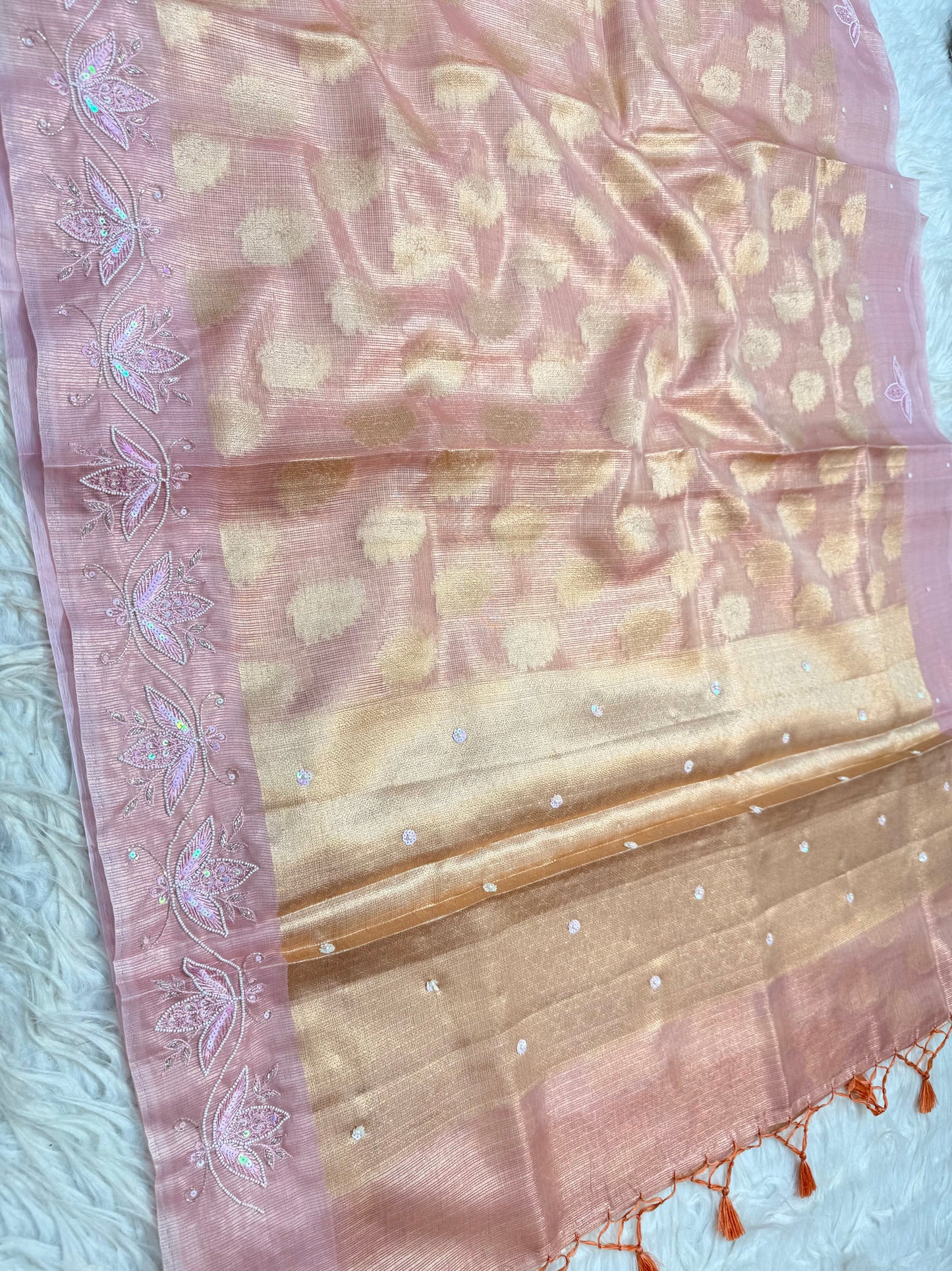 Dusty pink shade tissue kota zardosi work Banarasi saree
