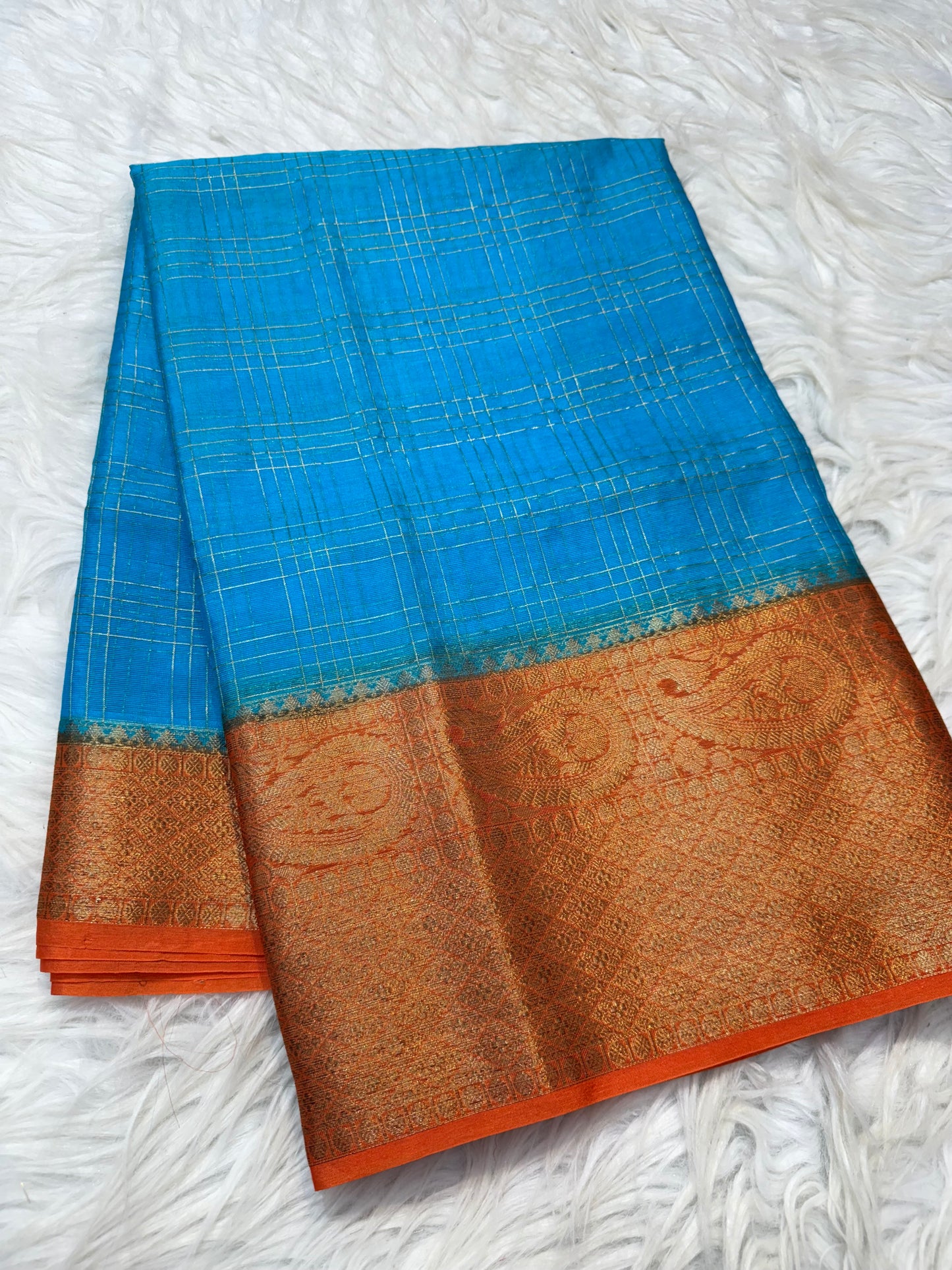 Firozi orange warm silk premium Banarasi saree