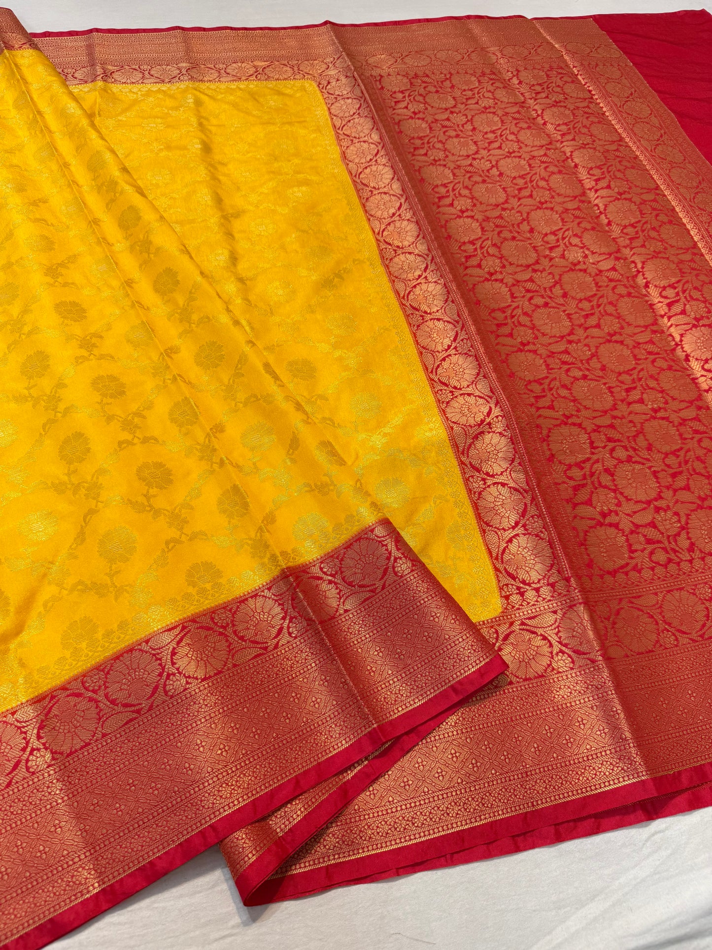 Mango red shade  Dupion Silk premium Banarasi Saree