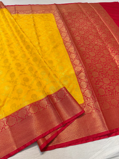 Mango red shade  Dupion Silk premium Banarasi Saree
