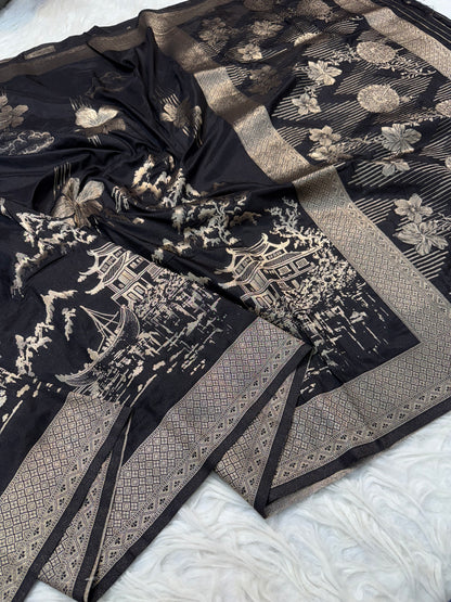 Black premium soft silk Banarasi saree
