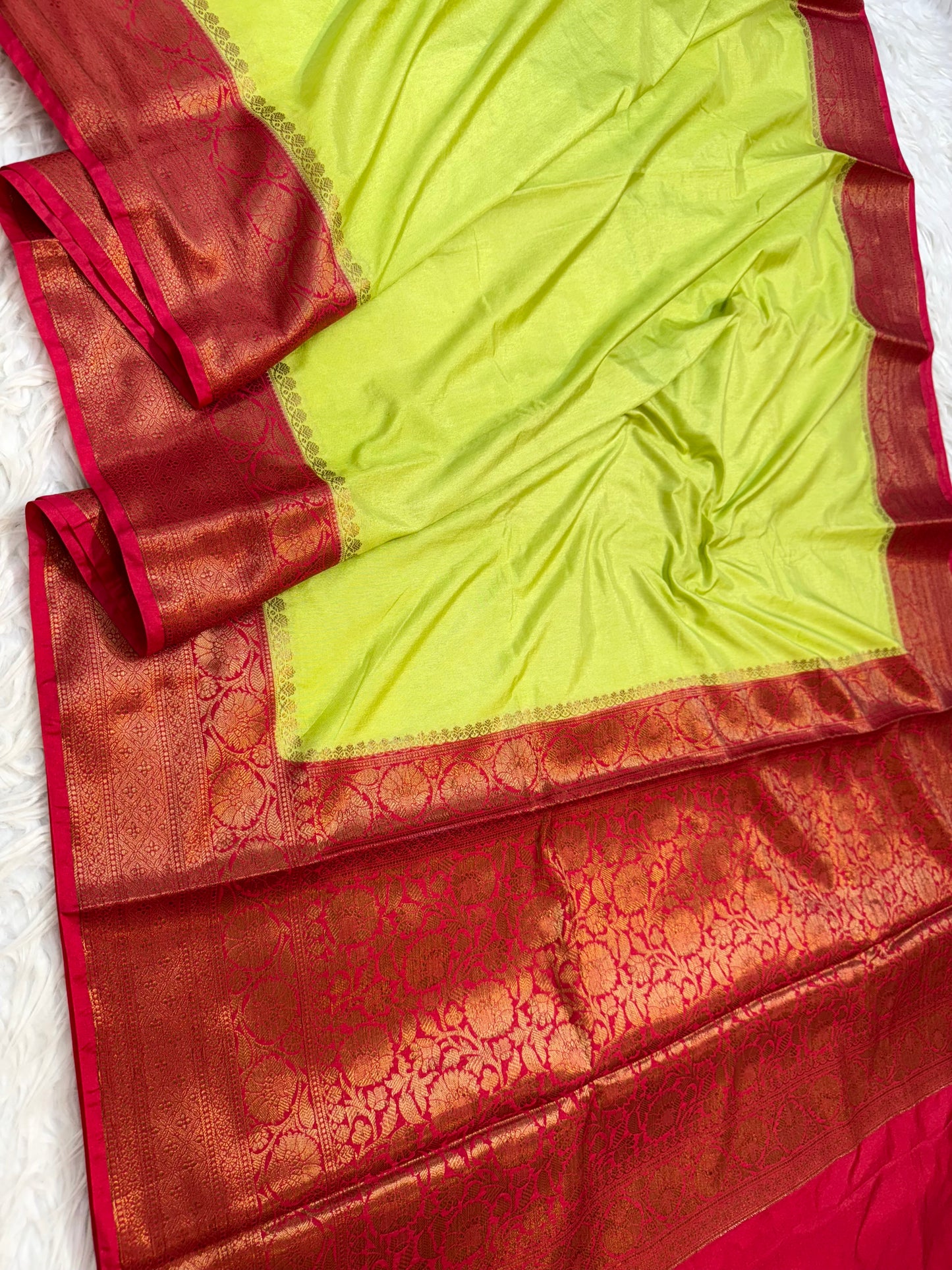 Pista green red shade Dupion silk premium Banarasi saree