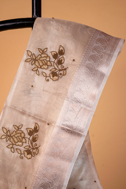 Beige shade tissue designer hand work Banarasi saree