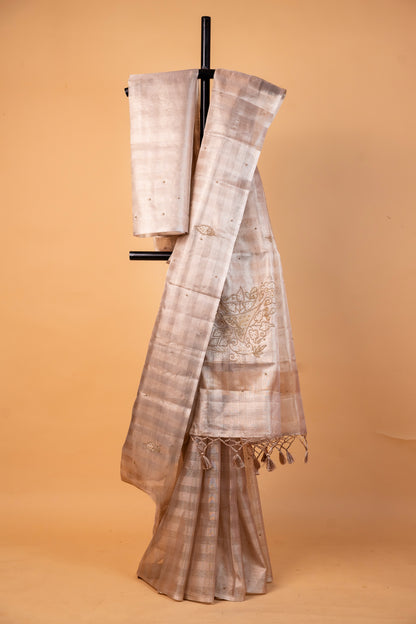 Beige shade tissue kota designer hand work Banarasi saree