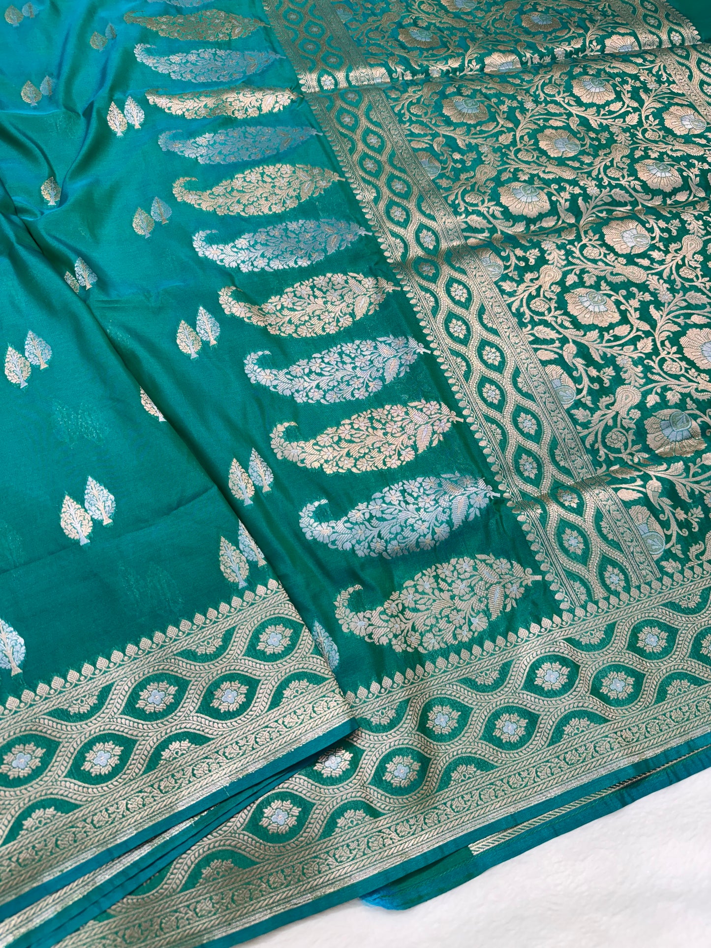 Rama green shade katan Banarasi silk Saree