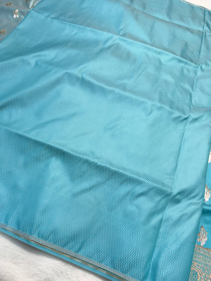 Powder blue shade satan katan premium Banarasi silk Saree