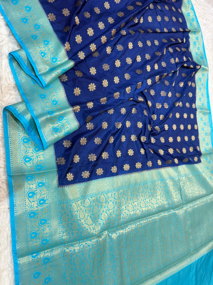Royal blue & firozi shade  Dupion Silk premium Banarasi Saree