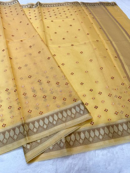 Yellow shade kota designer embroidery Banarasi saree