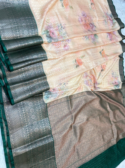 multicolour soft Dupion silk digital  print Banarasi saree