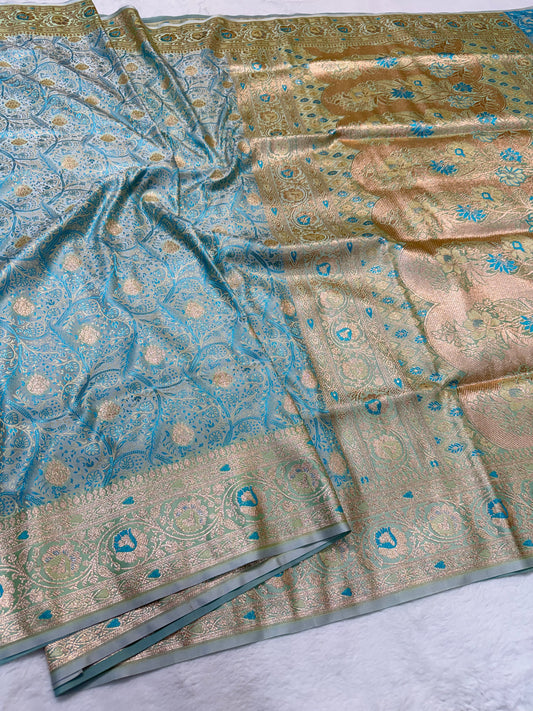 Multicolor shade satan katan premium Banarasi silk Saree