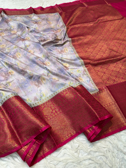 multicolour Dupion silk digital print Banarasi saree