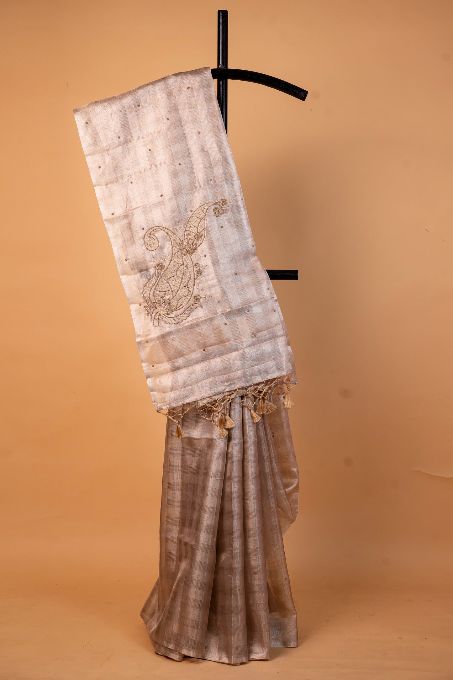 Beige shade tissue kota designer hand work Banarasi saree