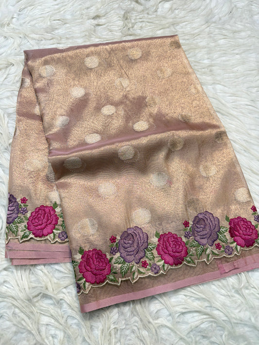 Banarasi tissue cutwork embroidery saree