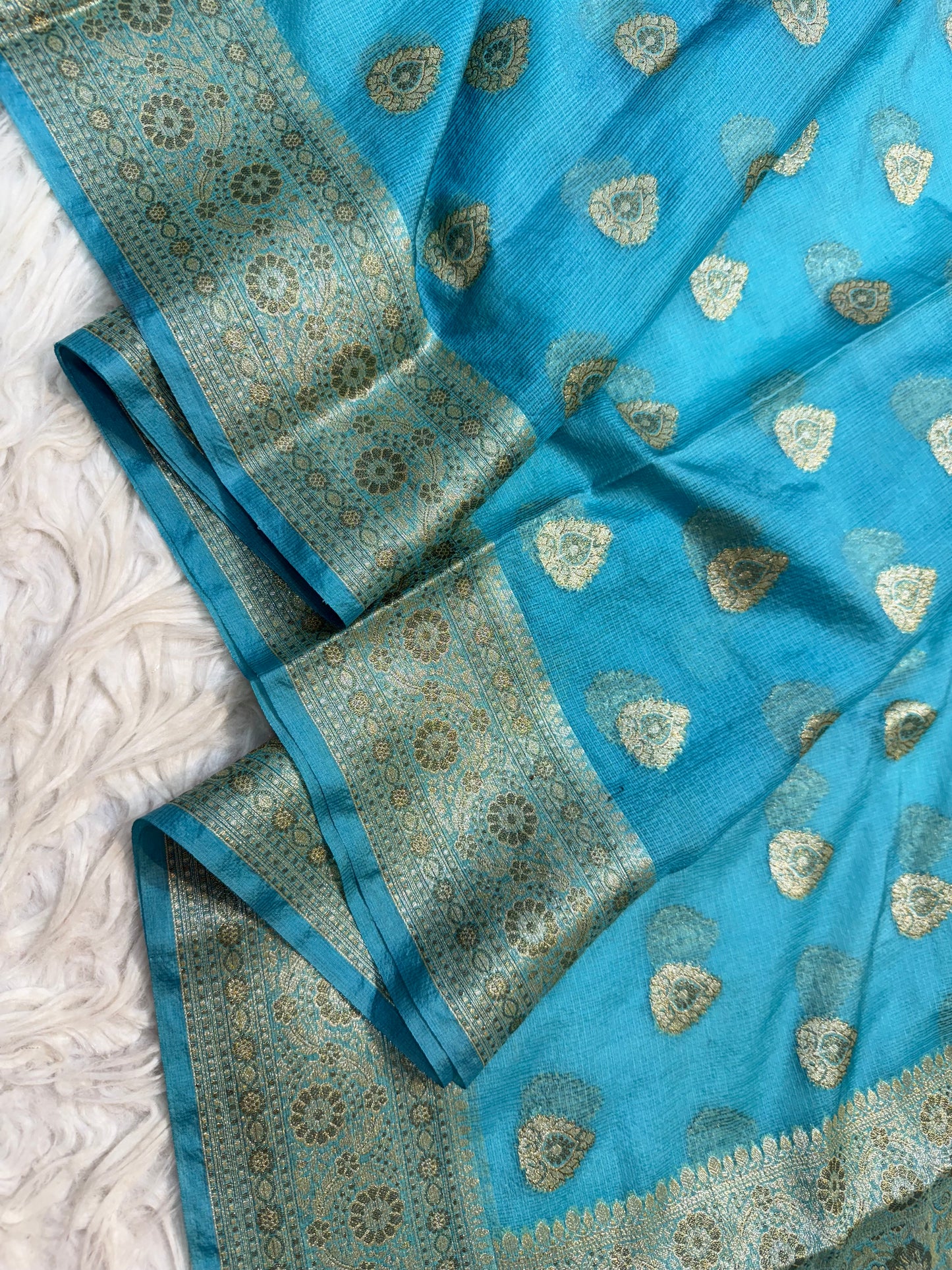 Firozi shade kota silk premium Banarasi saree