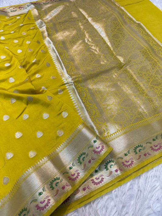 Mango shade Raw mango soft silk banarasi saree