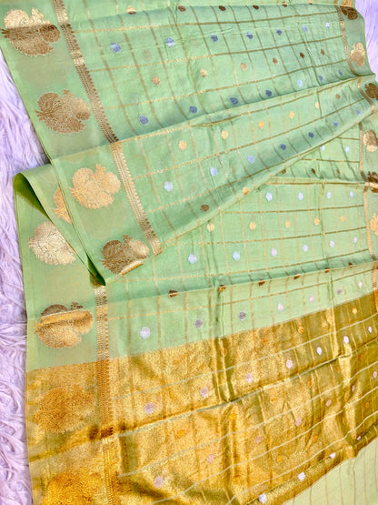 Pista green shade  Raw mango soft silk banarasi saree