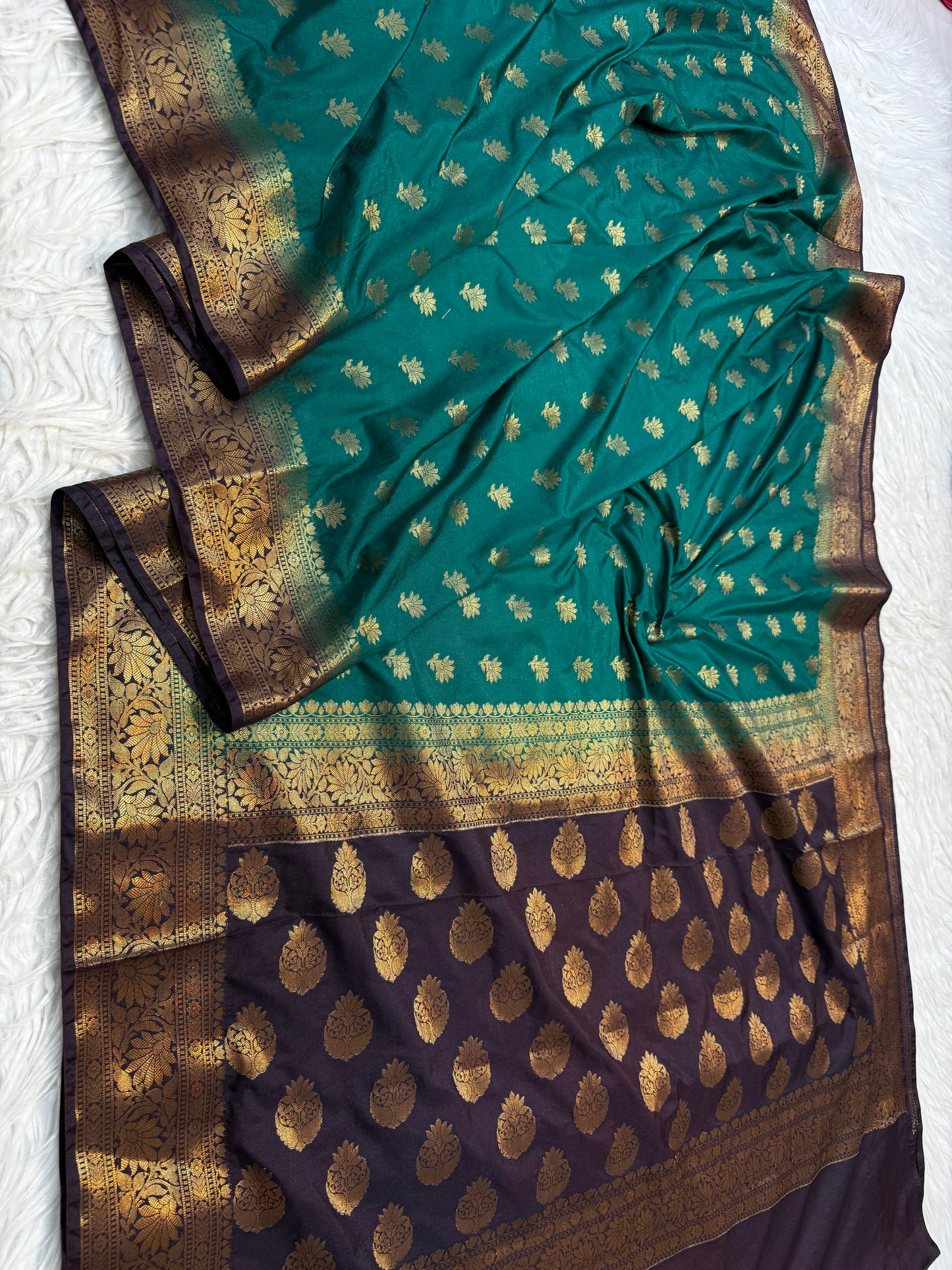 Bottle green wine shade Dupion Silk premium Banarasi Saree