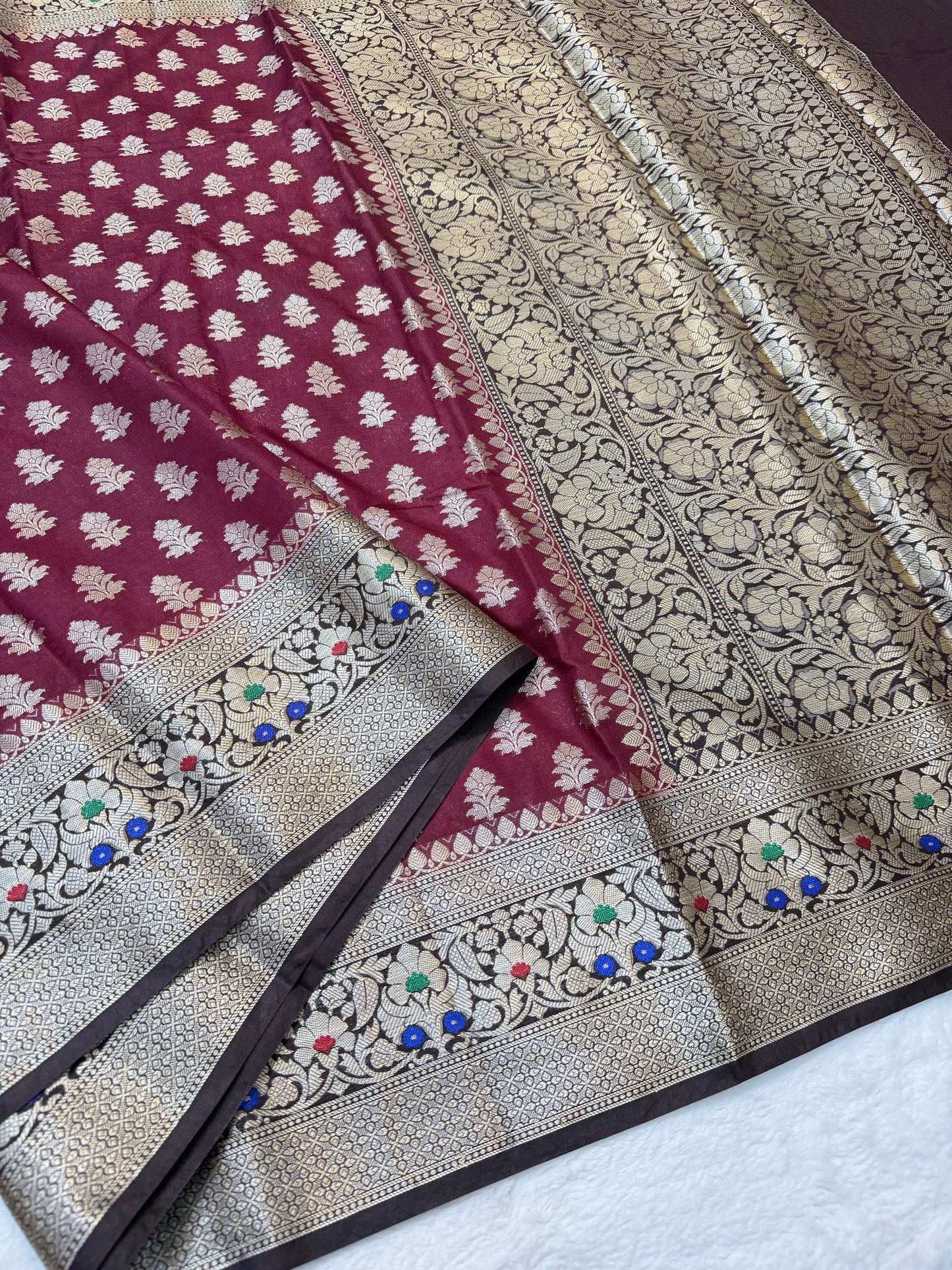 Maroon & black shade  Dupion Silk premium Banarasi Saree