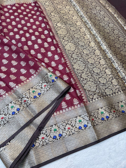 Maroon & black shade  Dupion Silk premium Banarasi Saree