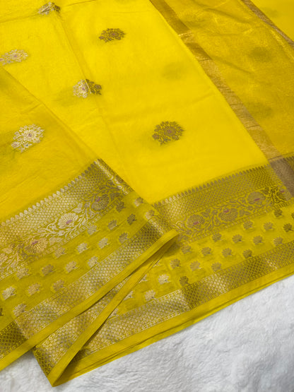 Yellow shade raw mango  premium Banarasi saree