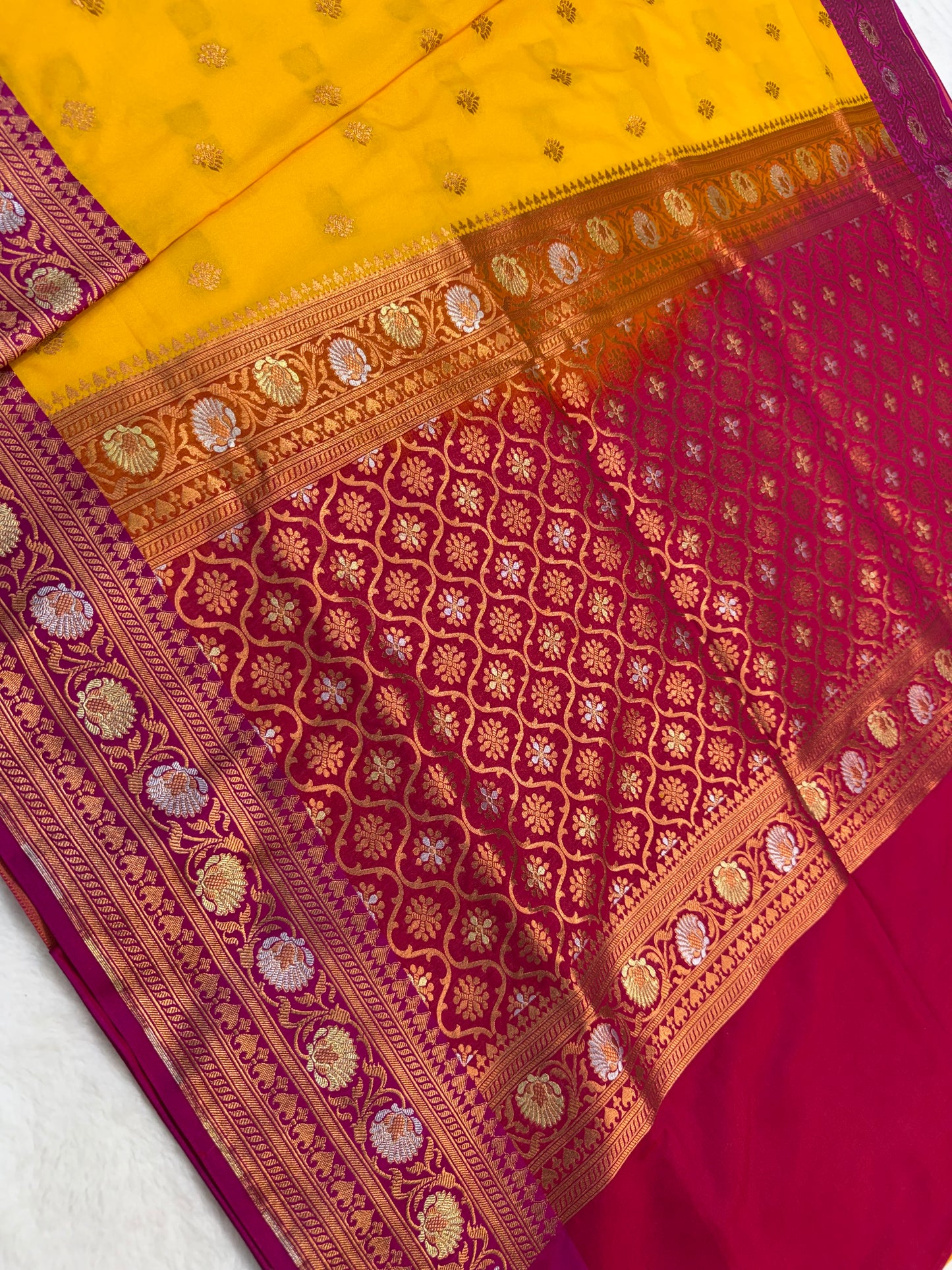 Gold royal pink shade katan Banarasi silk Saree