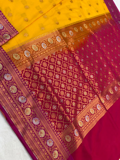 Gold royal pink shade katan Banarasi silk Saree