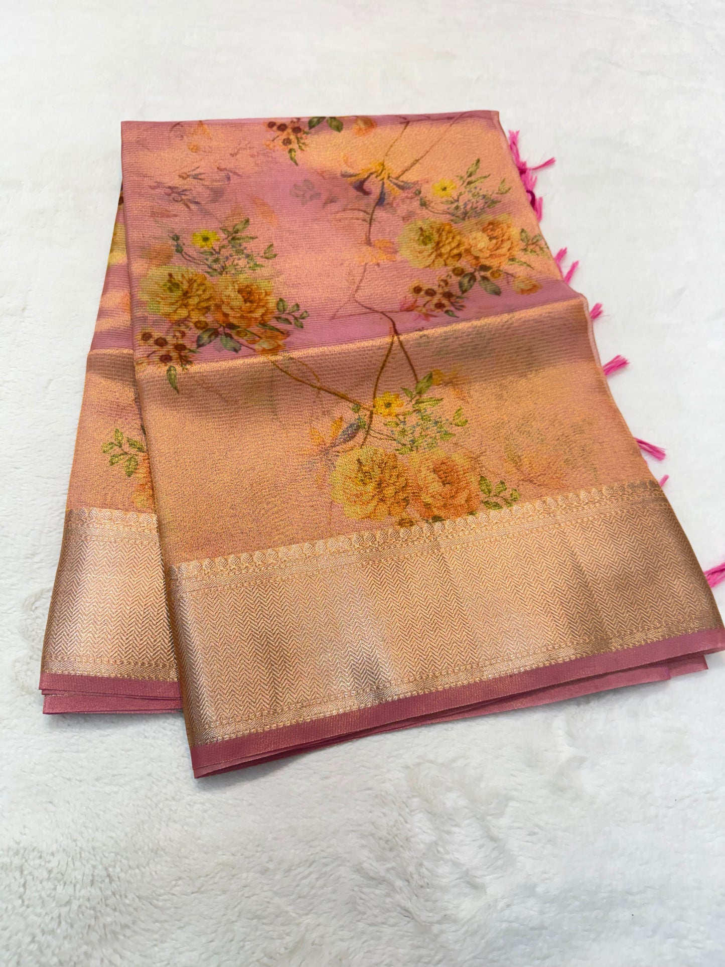multicolour tissue silk digital print handwork premium Banarasi saree