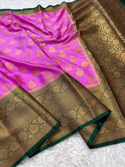 Pink bottle green shade warm silk  Banarasi saree