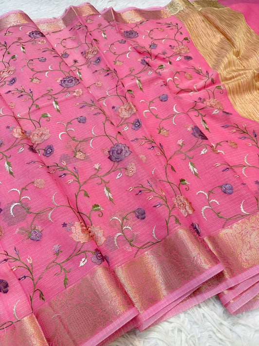 Dusty pink shade kota  embroidery Banarasi saree