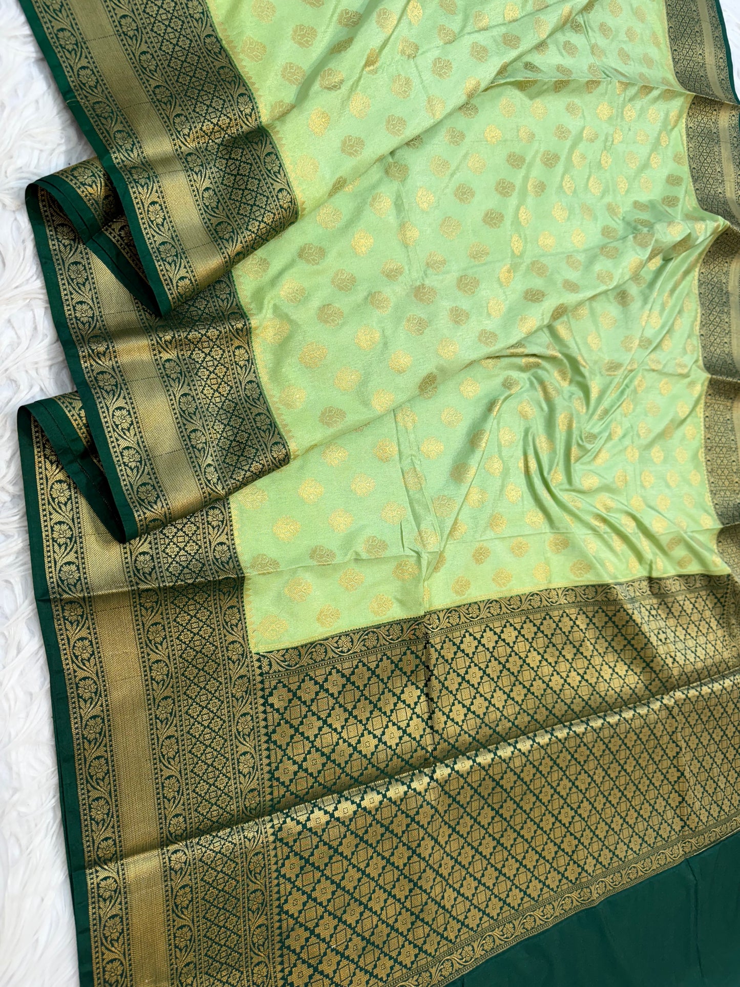 Pista green & bottle green shade Dupion Silk Banarasi Saree 