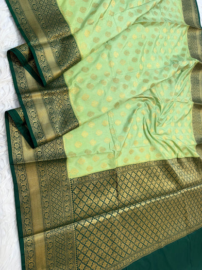 Pista green & bottle green shade Dupion Silk Banarasi Saree 